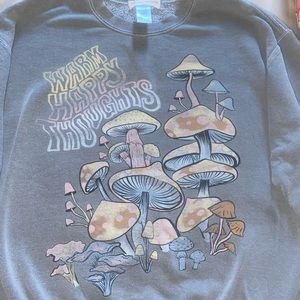 Urban Outfitters “Warm Happy Thoughts” Mushroom Sweatshirt - Gray